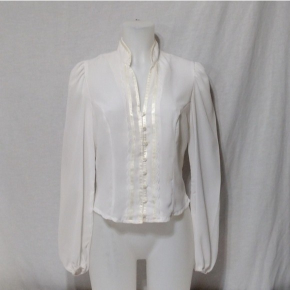 Vintage Ms Paquette Sheer Victorian Blouse Puff Sleeves Romantic Top Medium - Picture 2 of 7
